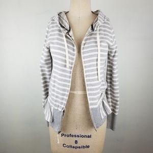 Anthropologie Saturday Sunday Striped Peplum Hoodie, Grey and White, Sz Med